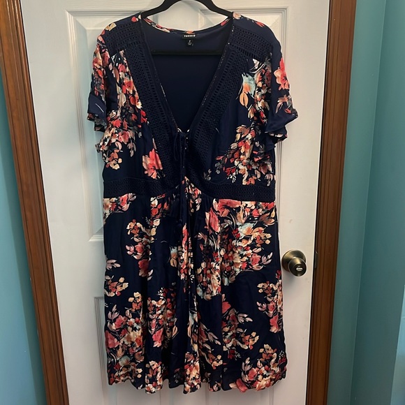 Torrid Size 2 Floral lace up dress.  Knee length - midi depending on height - Picture 2 of 7